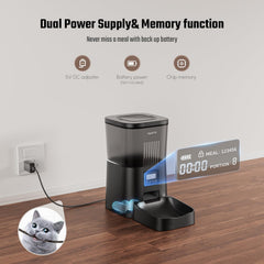 Espelho automatic cat feeder voice recorder captures greeting messages at mealtime.