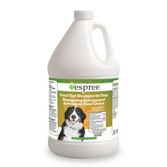 Espree Flea & Tick Shampoo bottle pour for pest protection during grooming.