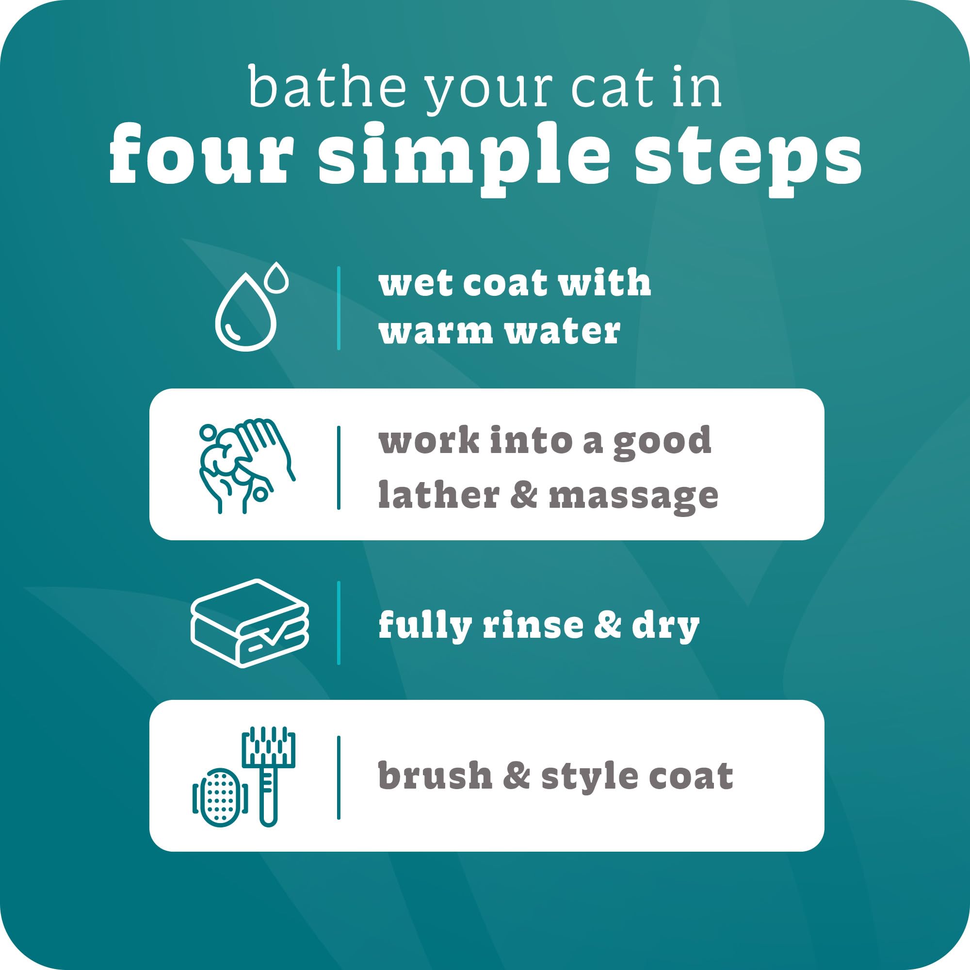 Espree tearless formula foamy bath for stress-free grooming.