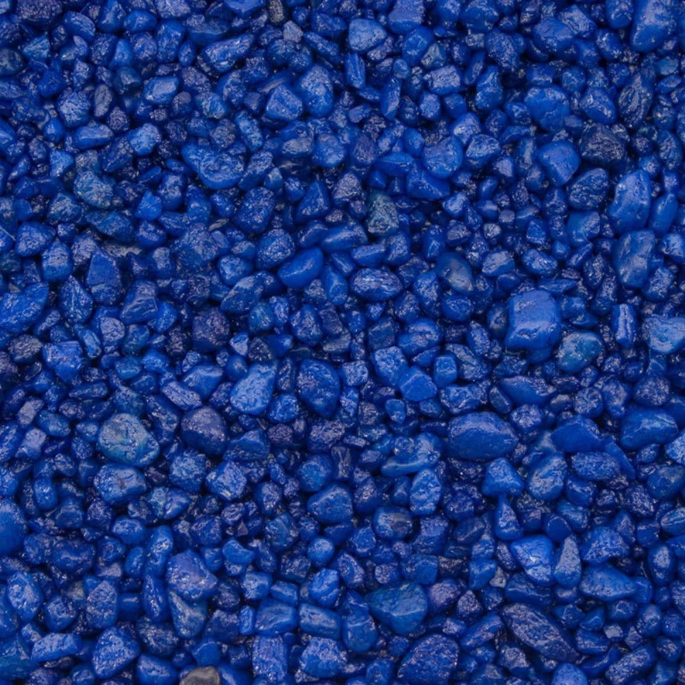 Estes Spectrastone blue gravel for freshwater aquariums; pH-neutral and safe for aquatic life.