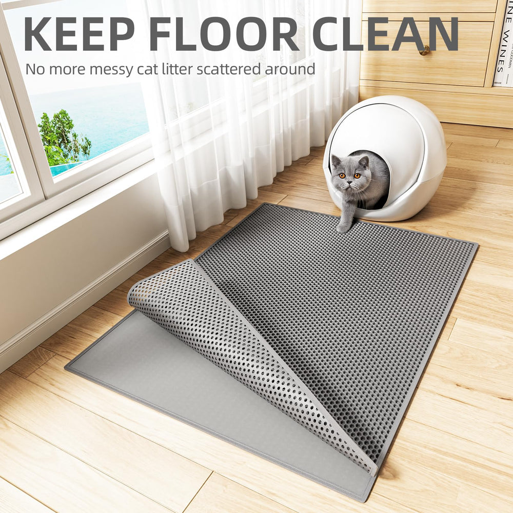 ESTHELLO Cat Litter Mat 36x30 gray guards flooring