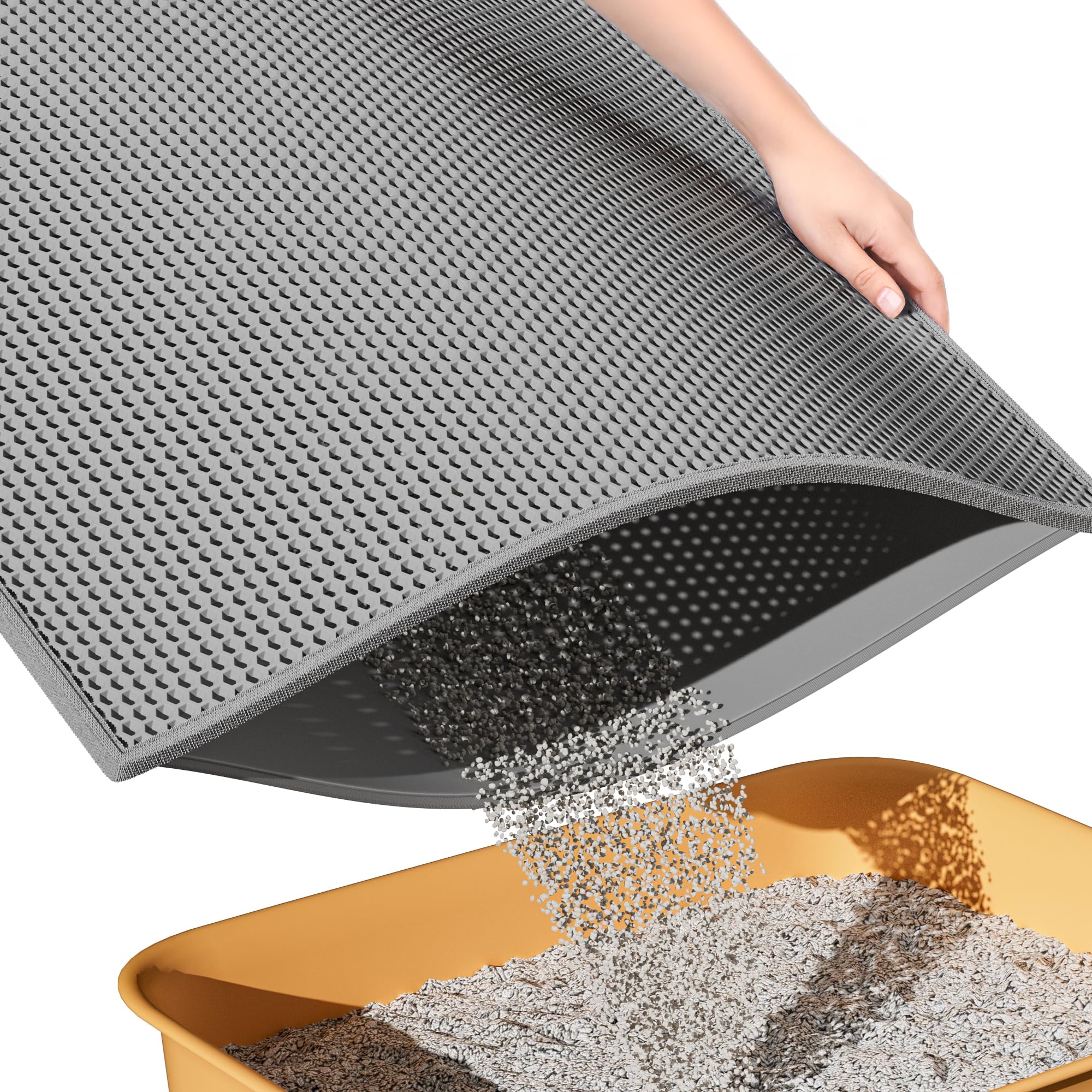 ESTHELLO Cat Litter Mat Large — honeycomb top traps litter for cleaner floors.