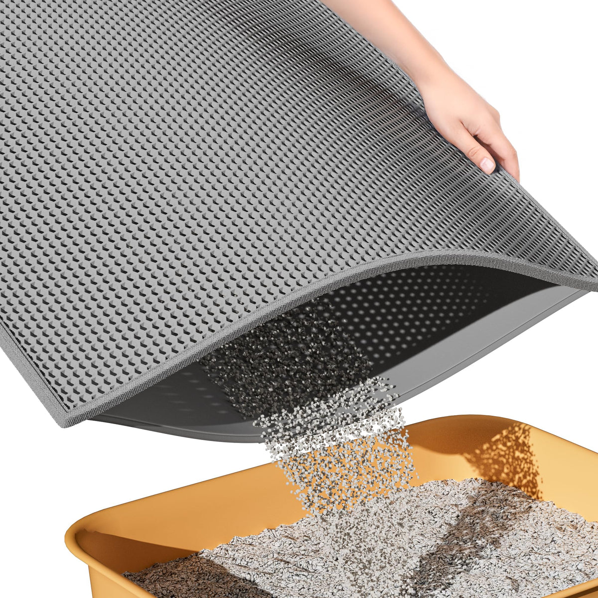 ESTHELLO Cat Litter Mat Large — honeycomb top traps litter for cleaner floors.