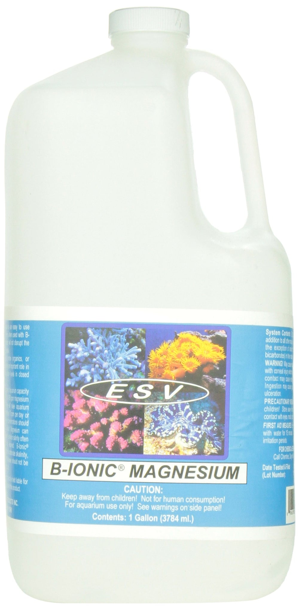 ESV Aquatics B-Ionic Magnesium bottle shows the magnesium formula for reef health and pH stability.