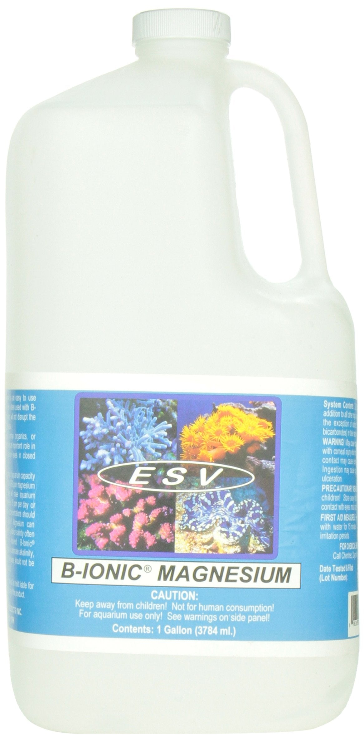 ESV Aquatics B-Ionic Magnesium bottle shows the magnesium formula for reef health and pH stability.