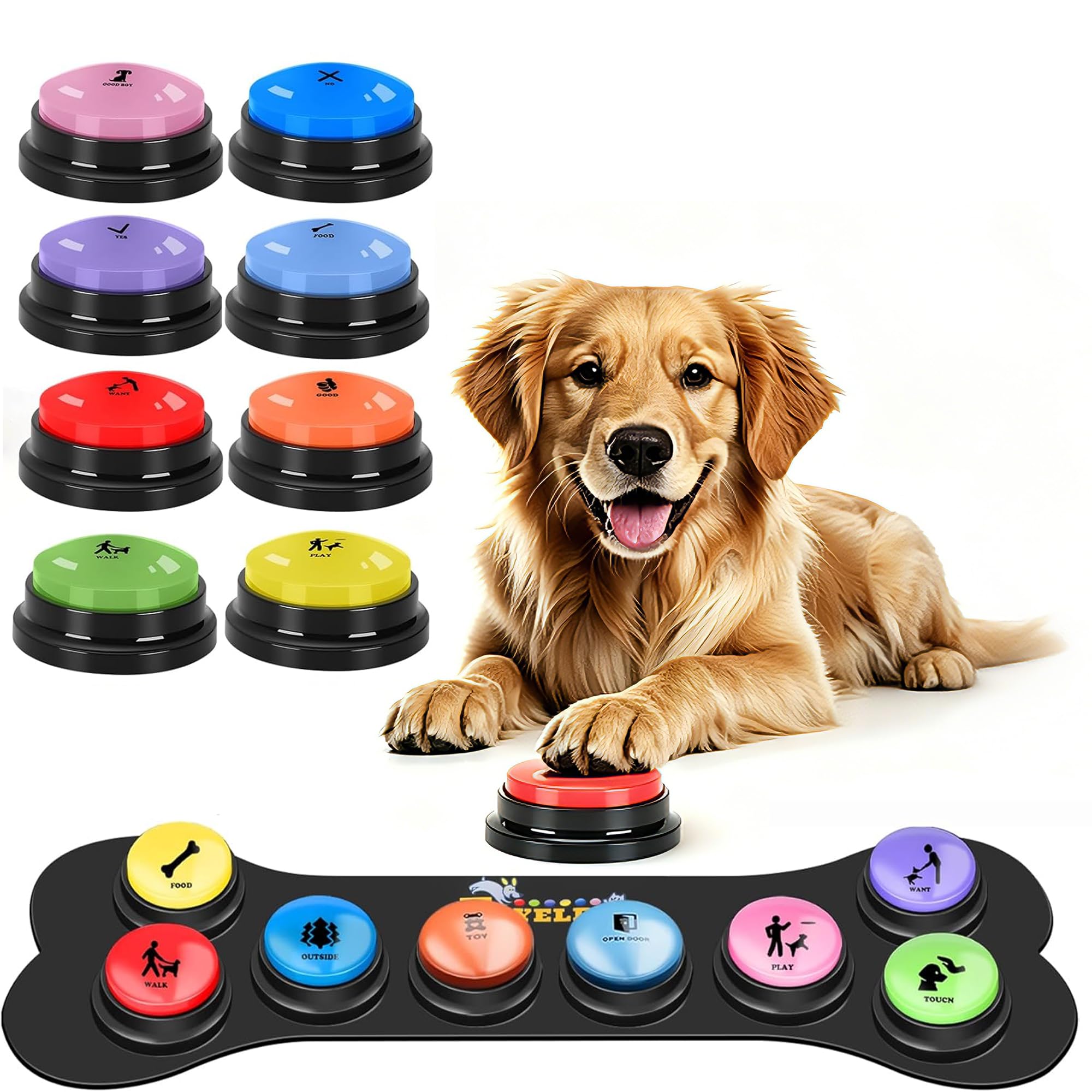 ESYELEC dog buttons starter pack with eight colorful keys for training