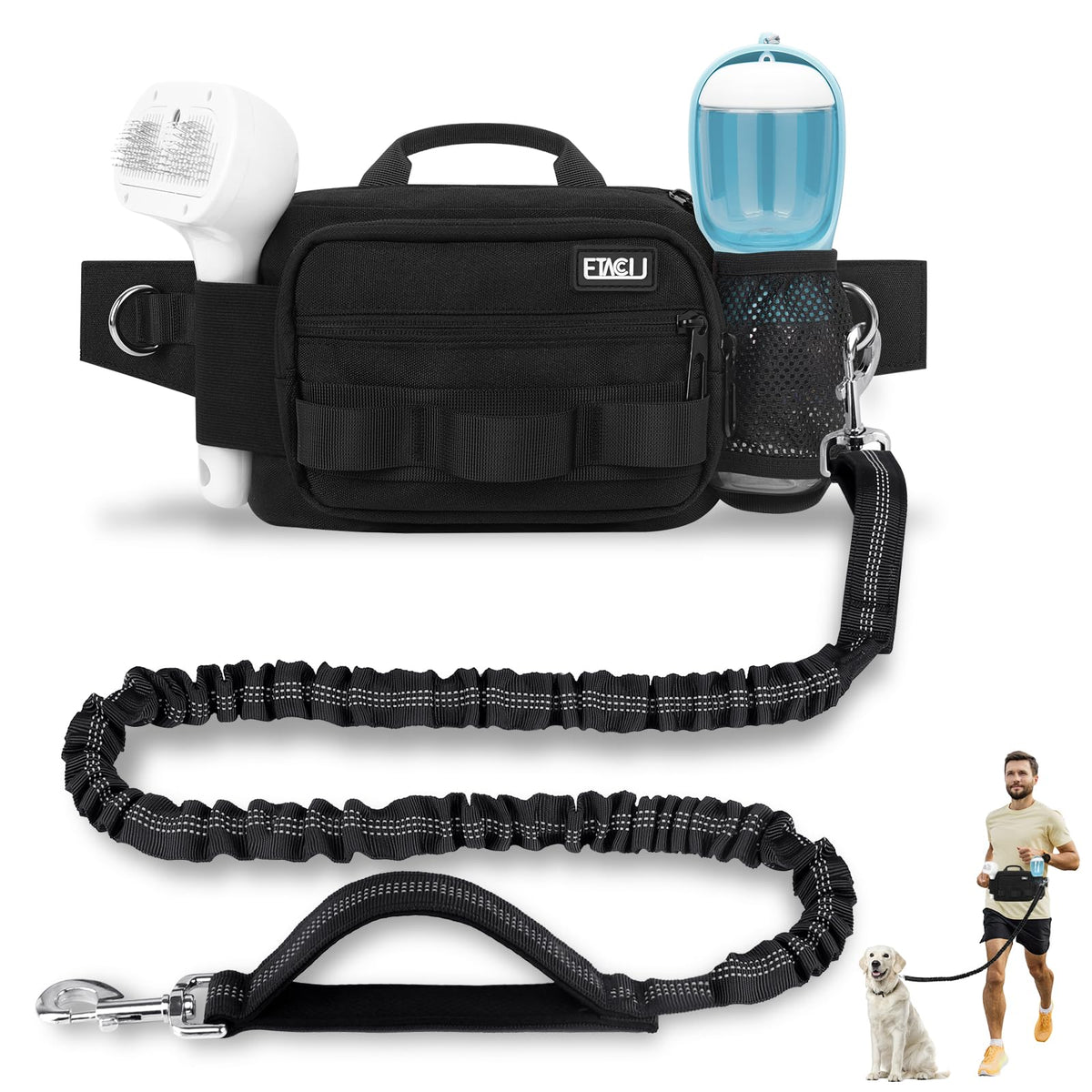 ETACCU hands free leash with zipper pouch for secure runs