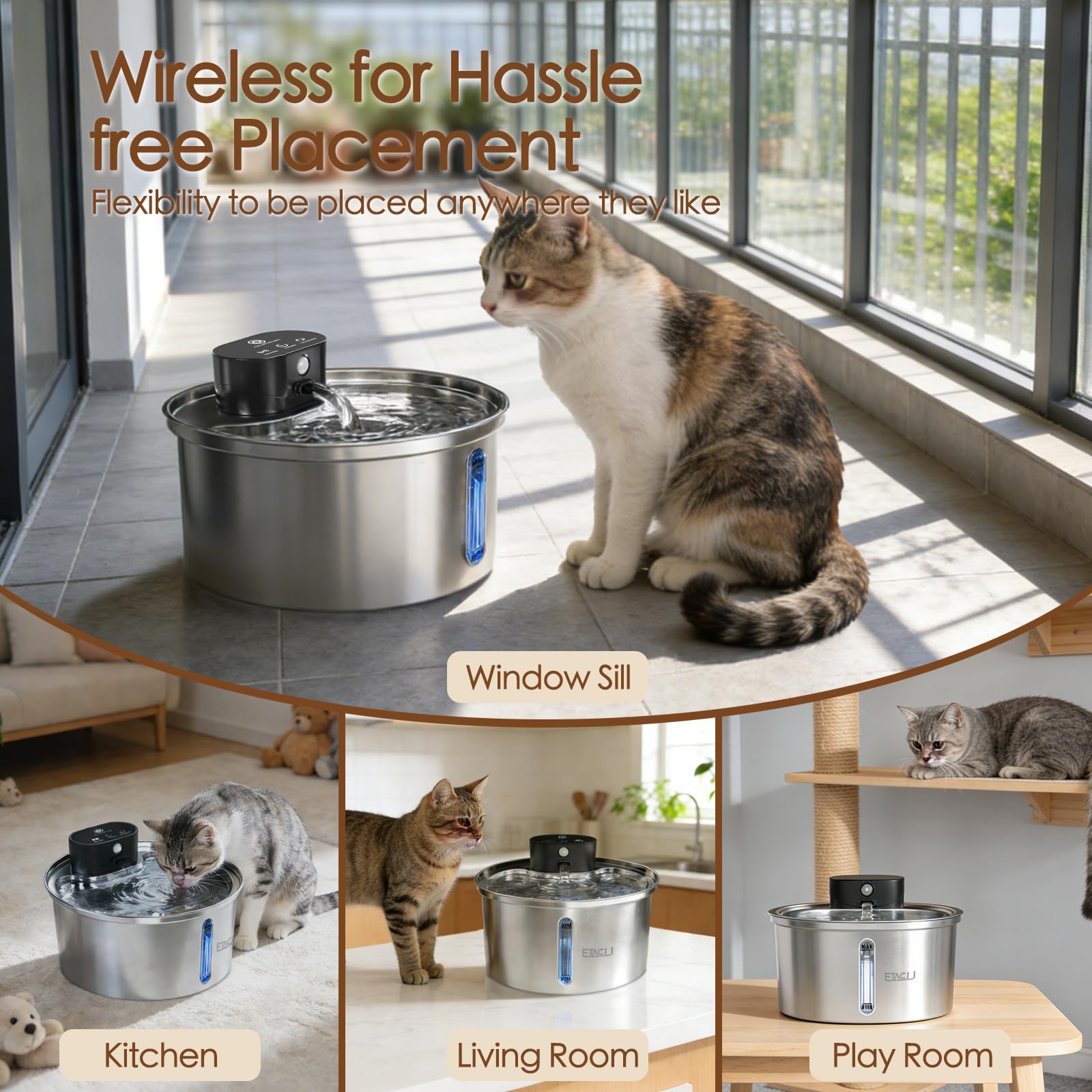 ETACCU motion sensor activates instantly to dispense water as a cat approaches.