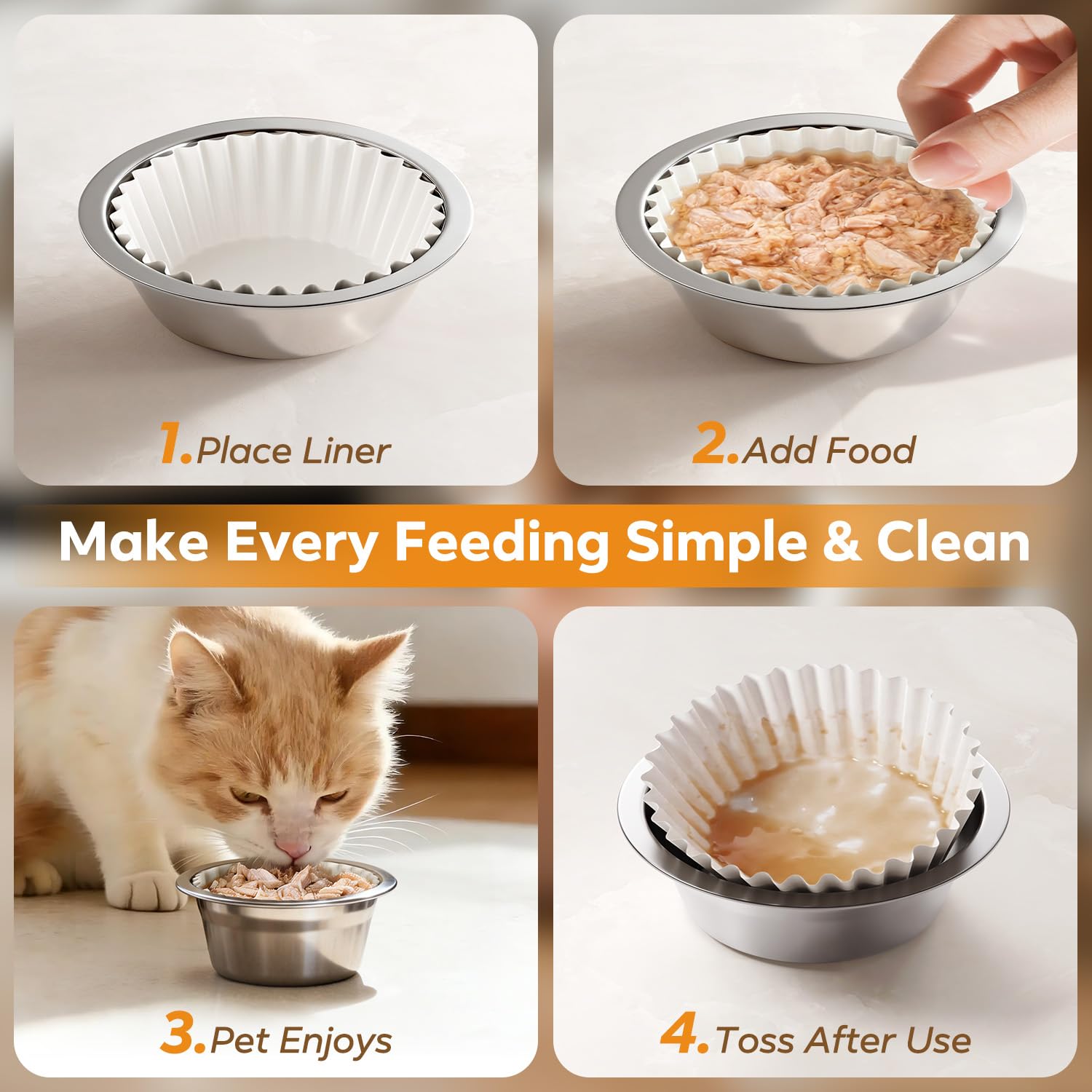 Etersky paper feeding liner suits dry kibble and wet food without mess.
