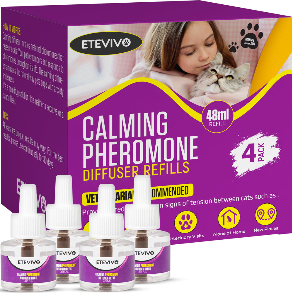 ETEVIVO cat calming diffuser in room creates a peaceful space for anxious cats.