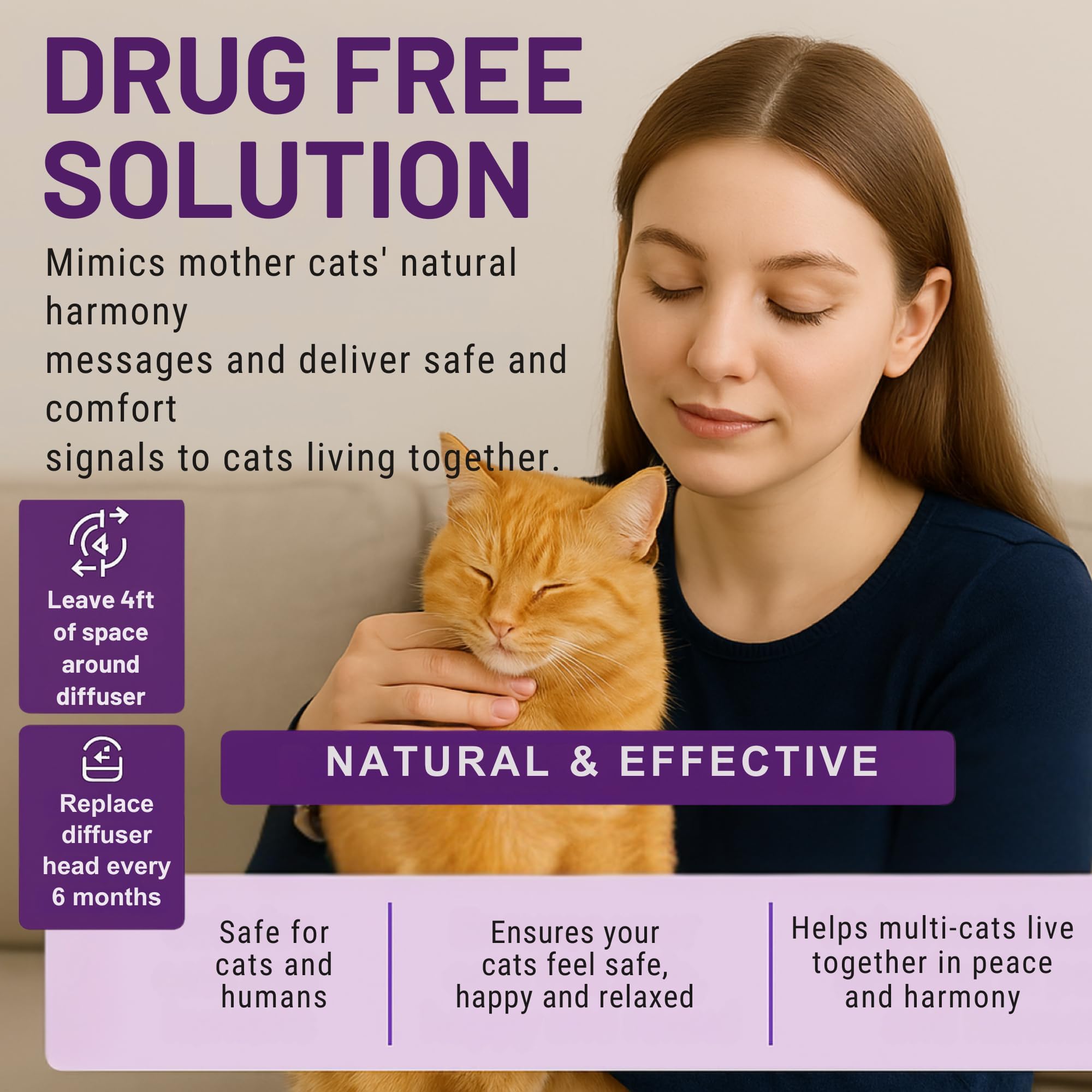 ETEVIVO diffuser plugged in quietly blends with home decor to support calm cats.