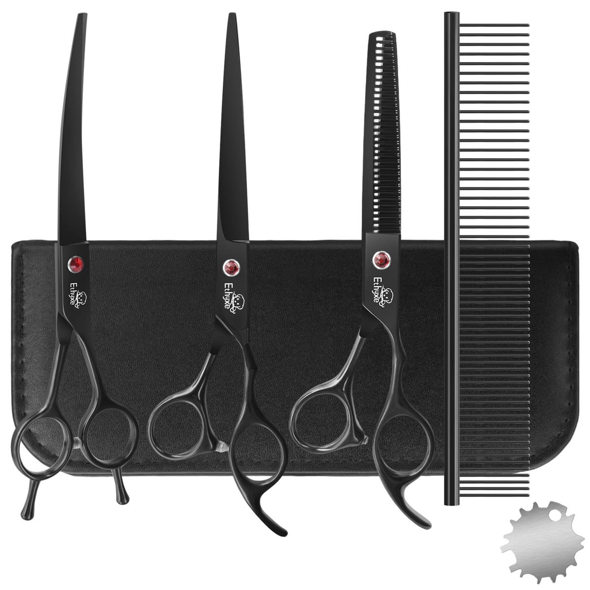 Ethyxe 7.0 straight dog scissors for precise grooming at home or salon.