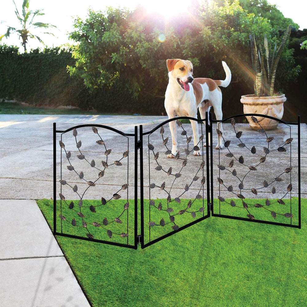 Etna Leaf Design gate with bronze finish adds decor while containing small pets.