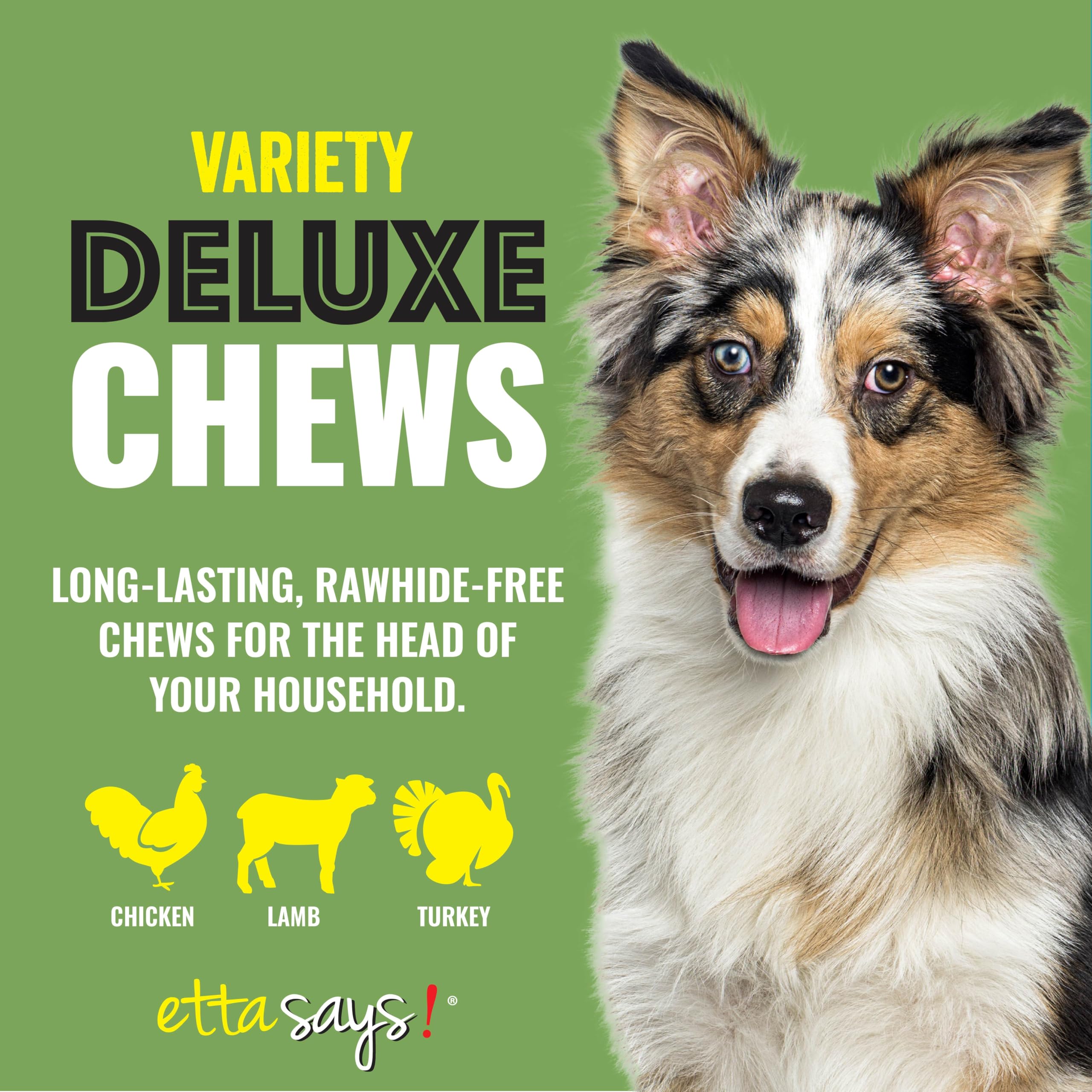 etta says! deluxe crunchy dog chews 7inch texture close-up shows durable chew.