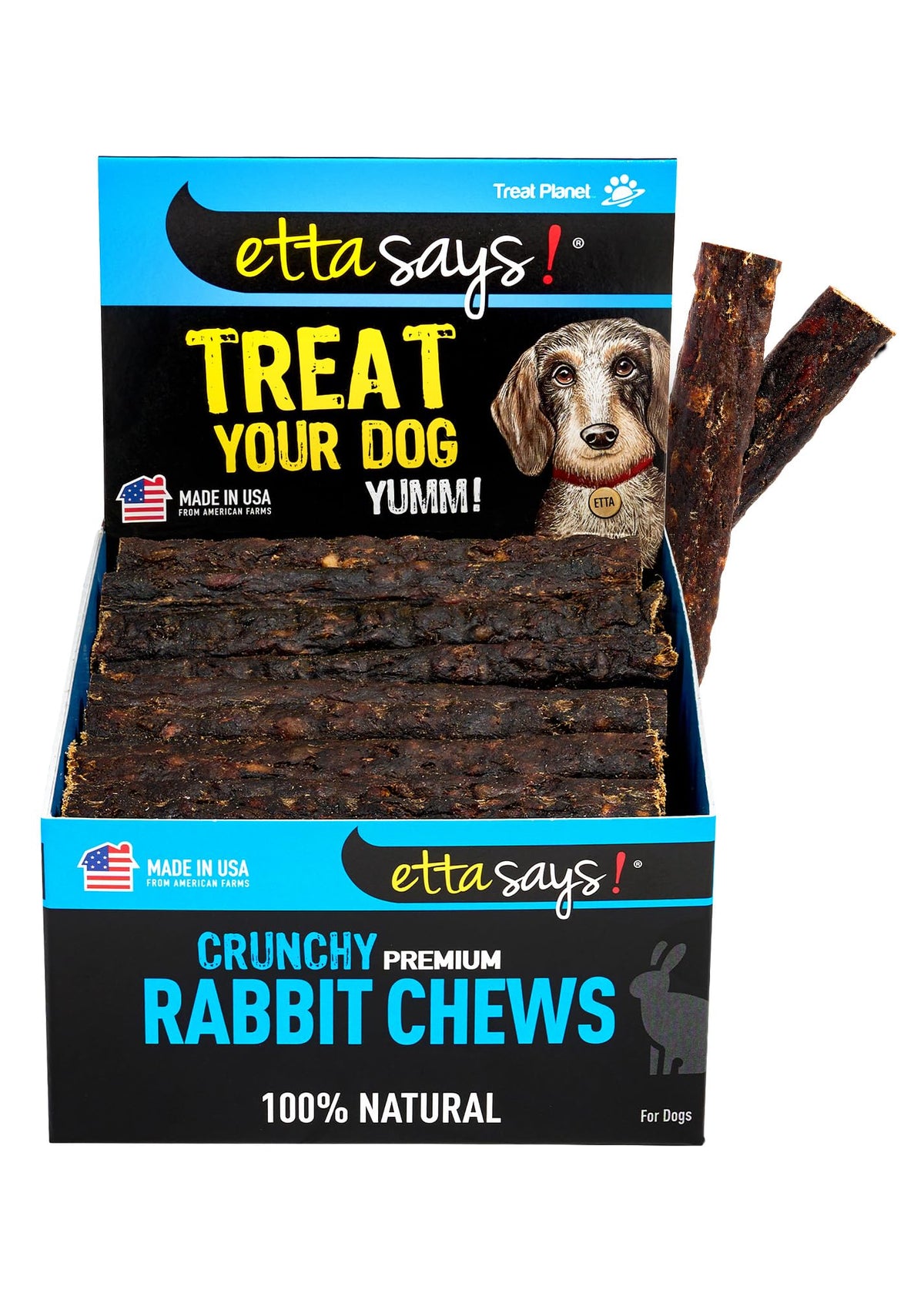 etta says! premium rabbit dog chews with a 4.5-inch texture for engaging chewing