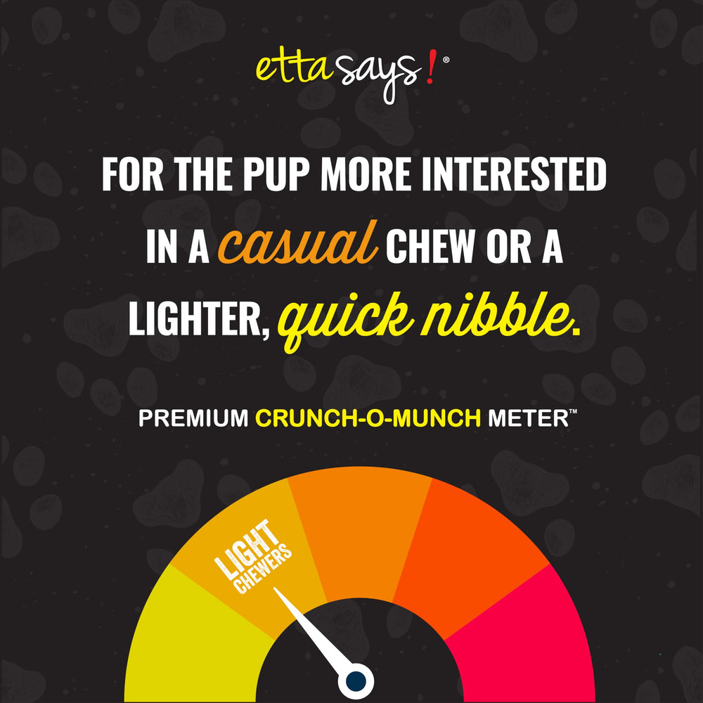 Etta Says Premium Crunchy Dog Chews 7-inch Turkey pack provides lean protein and aroma.