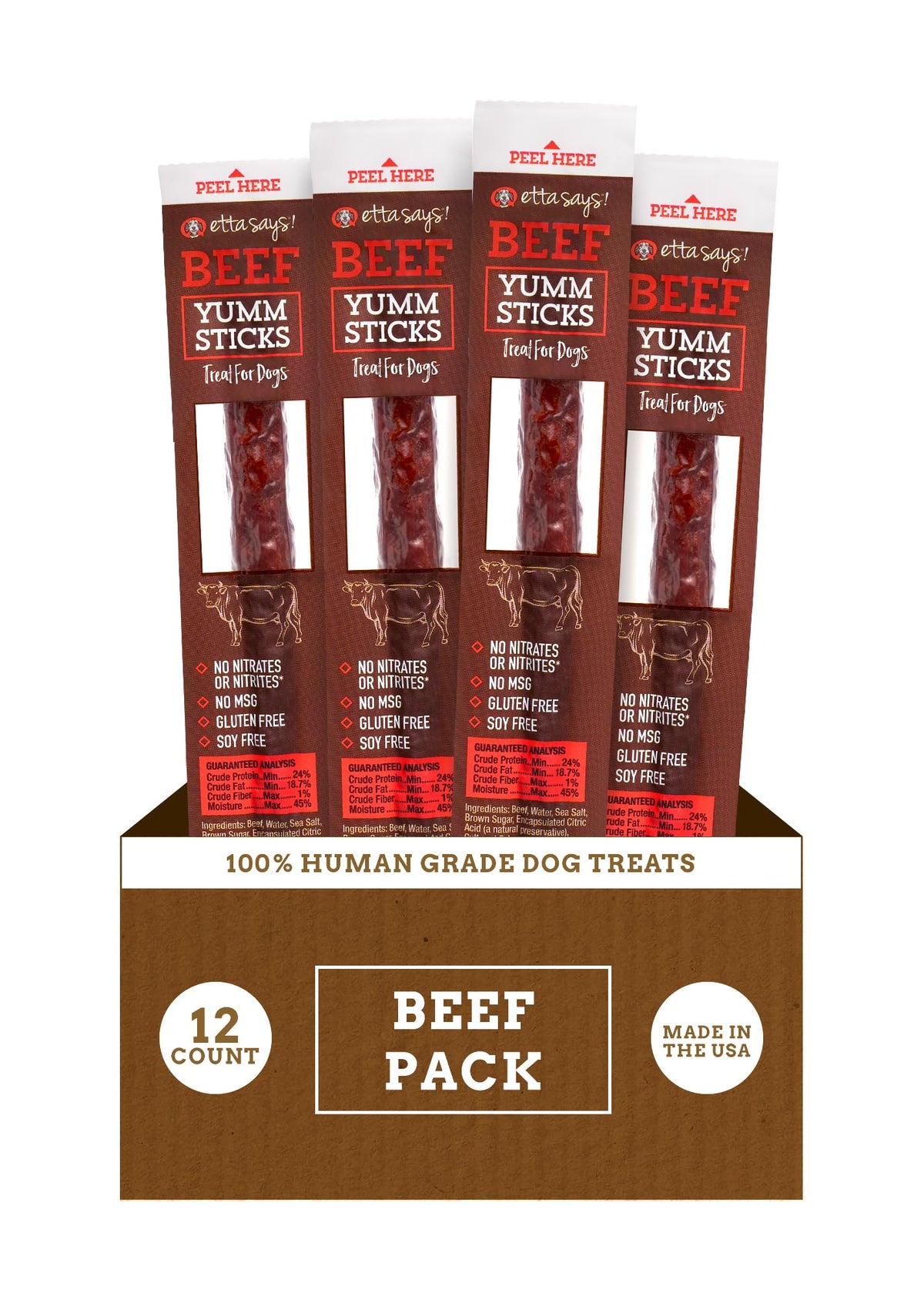 etta says! Yumm Sticks beef dog treats with savory protein