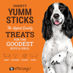 etta says! Yumm Sticks chicken treats — soft, training-friendly jerky.
