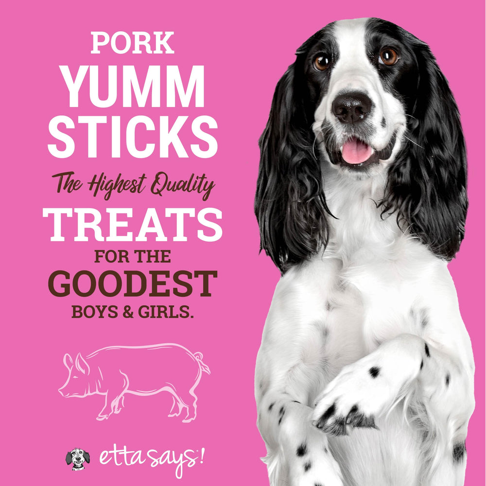 etta says Yumm Sticks pork jerky treat-size pieces for easy rewarding