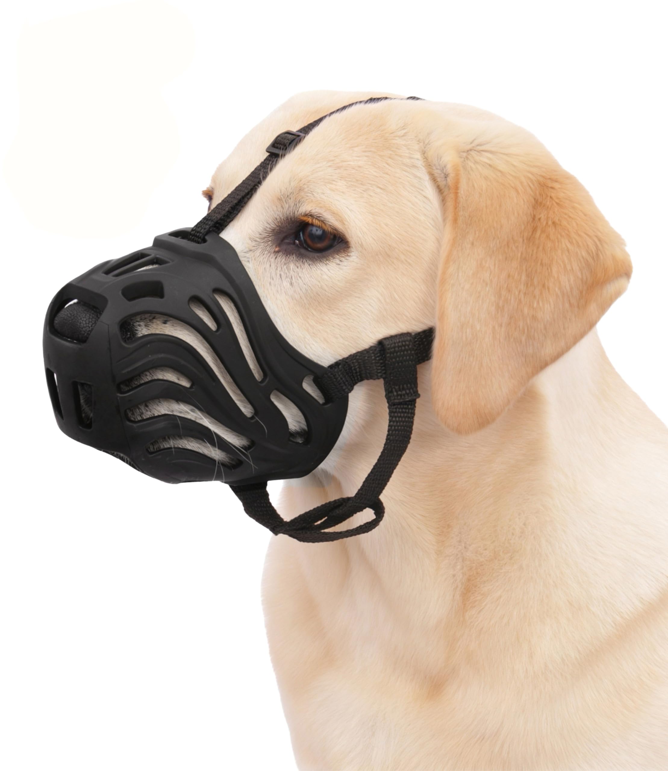 Eudemond dog muzzle front view shows breathable silicone for comfort