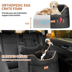 EUHAMS dog booster seat side view highlights elevated comfort during travel.