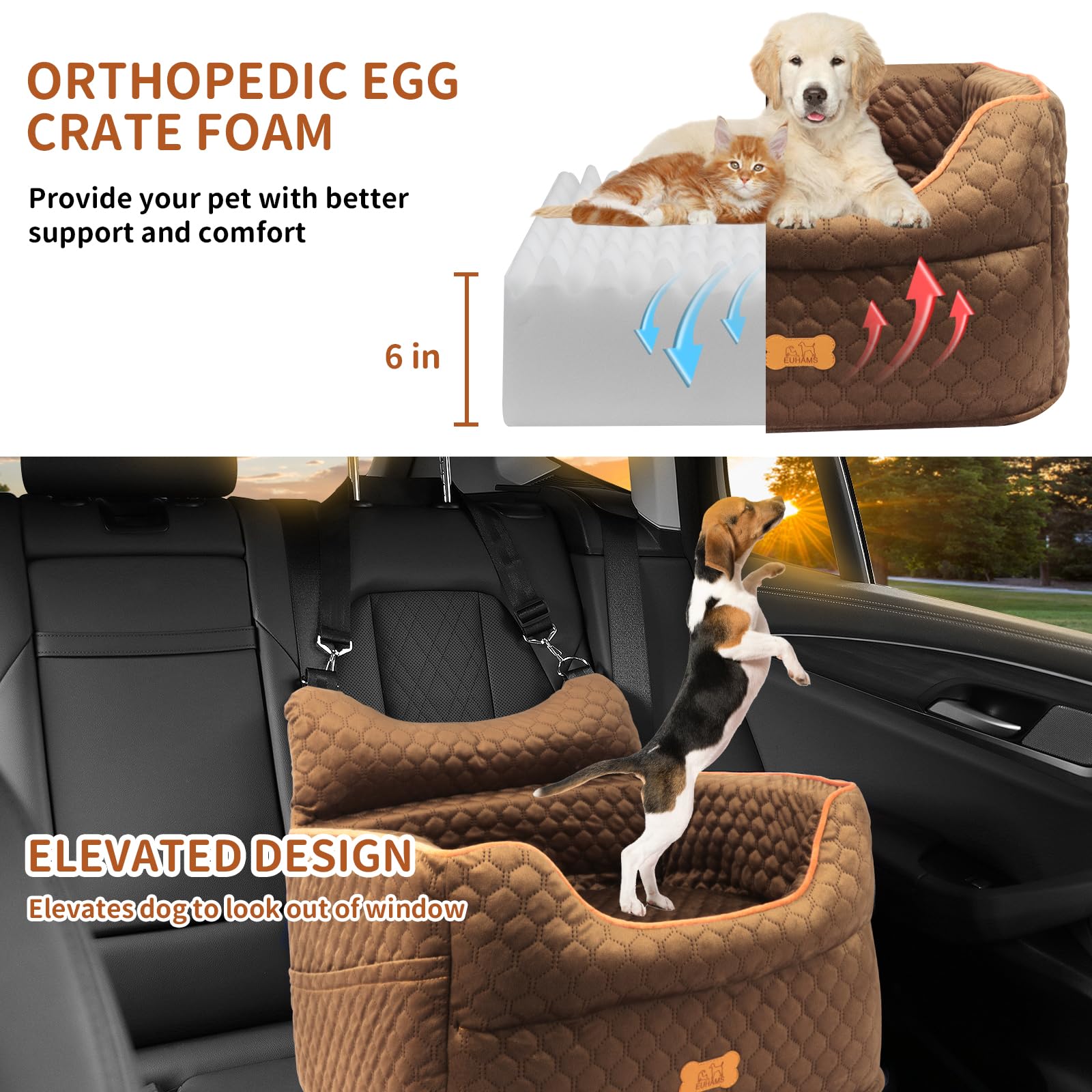 EUHAMS dog car seat front and back seat installation supports easy placement in most cars.