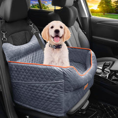 EUHAMS dog car seat memory foam booster provides elevated viewing and comfort.