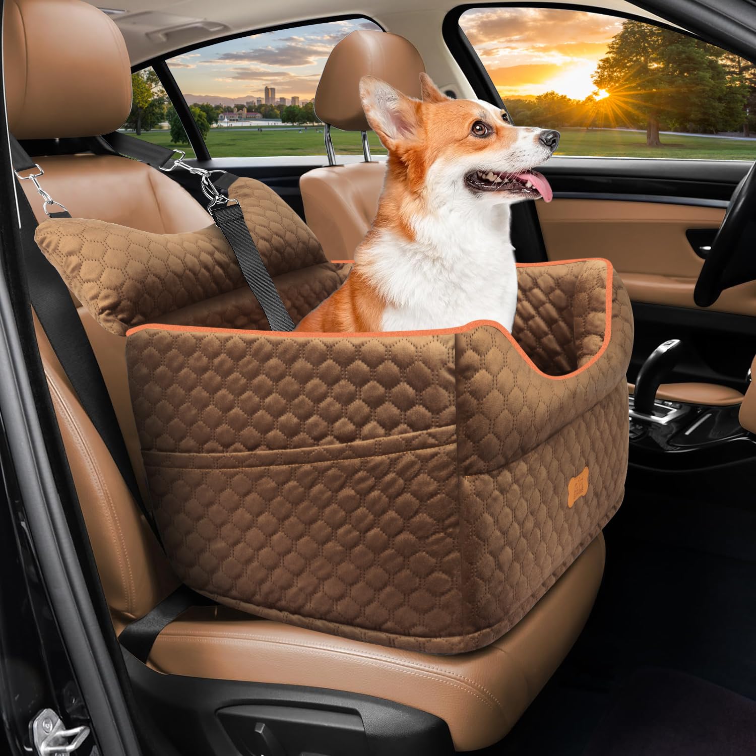 EUHAMS dog car seat memory foam boost offers a secure, comfortable ride for small dogs.