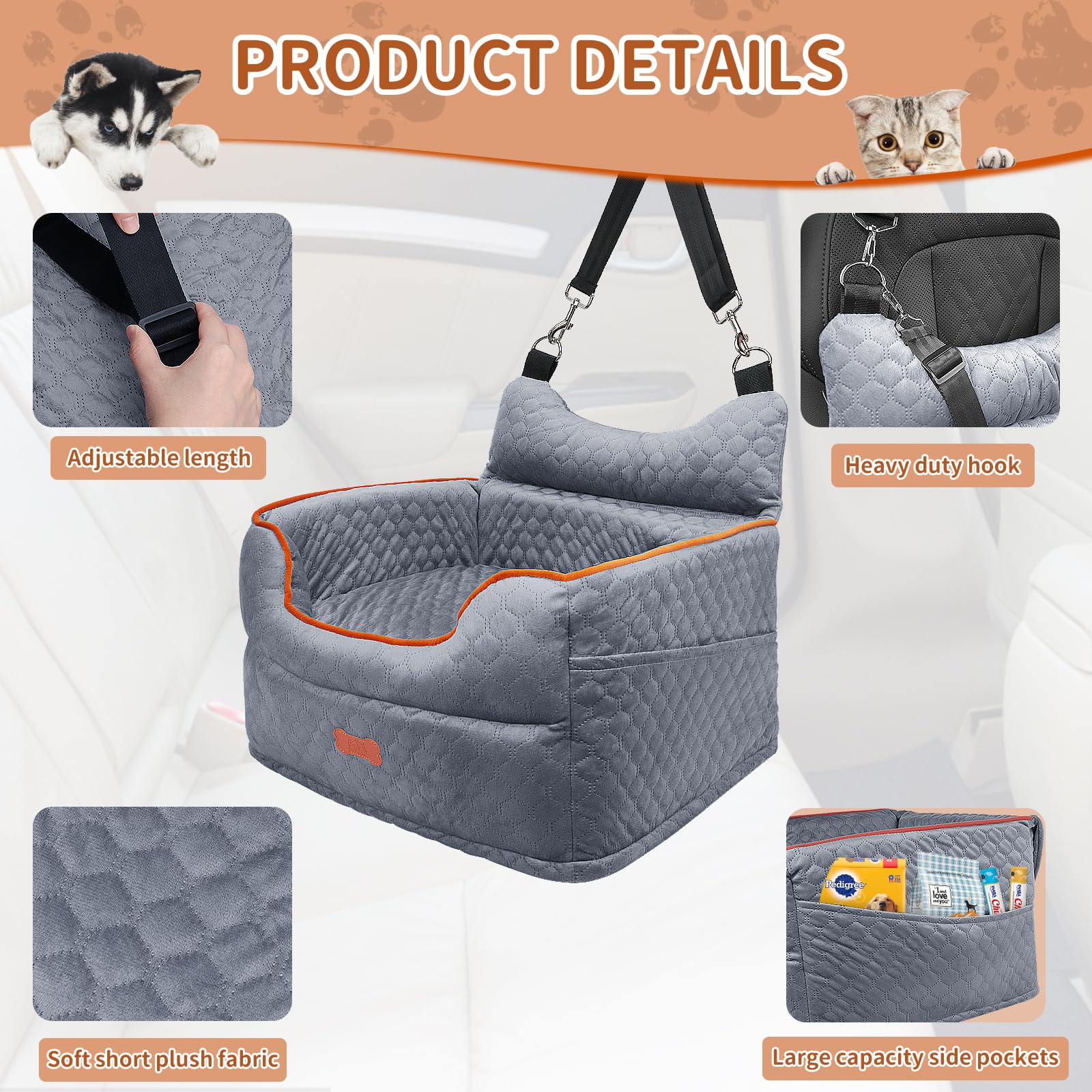 EUHAMS dog car seat velvet fabric offers soft, breathable comfort.