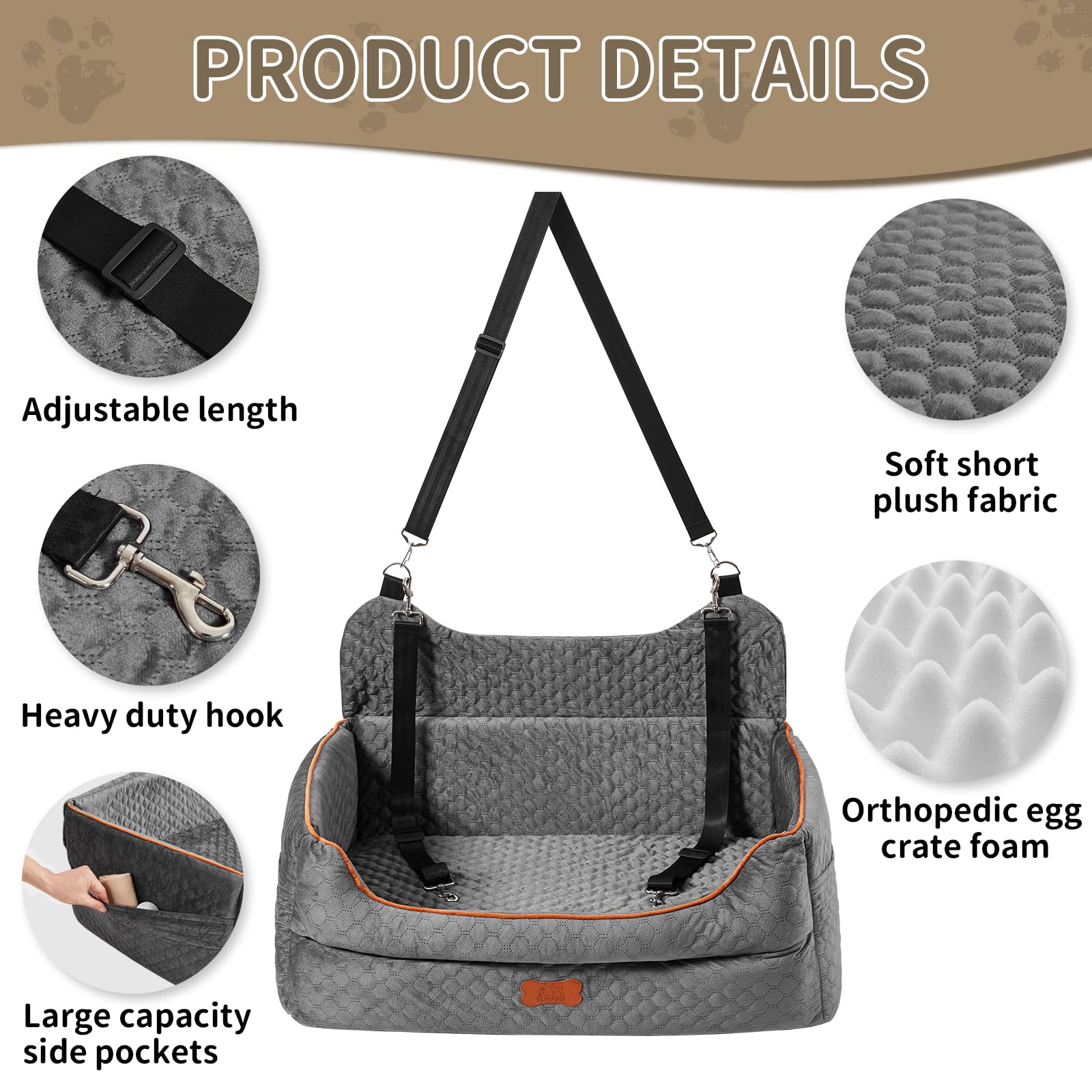 EUHAMS dog car seat storage pockets help carry leashes and treats