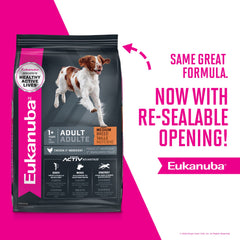 Eukanuba dog food bag featuring premium chicken as first ingredient to power daily activity