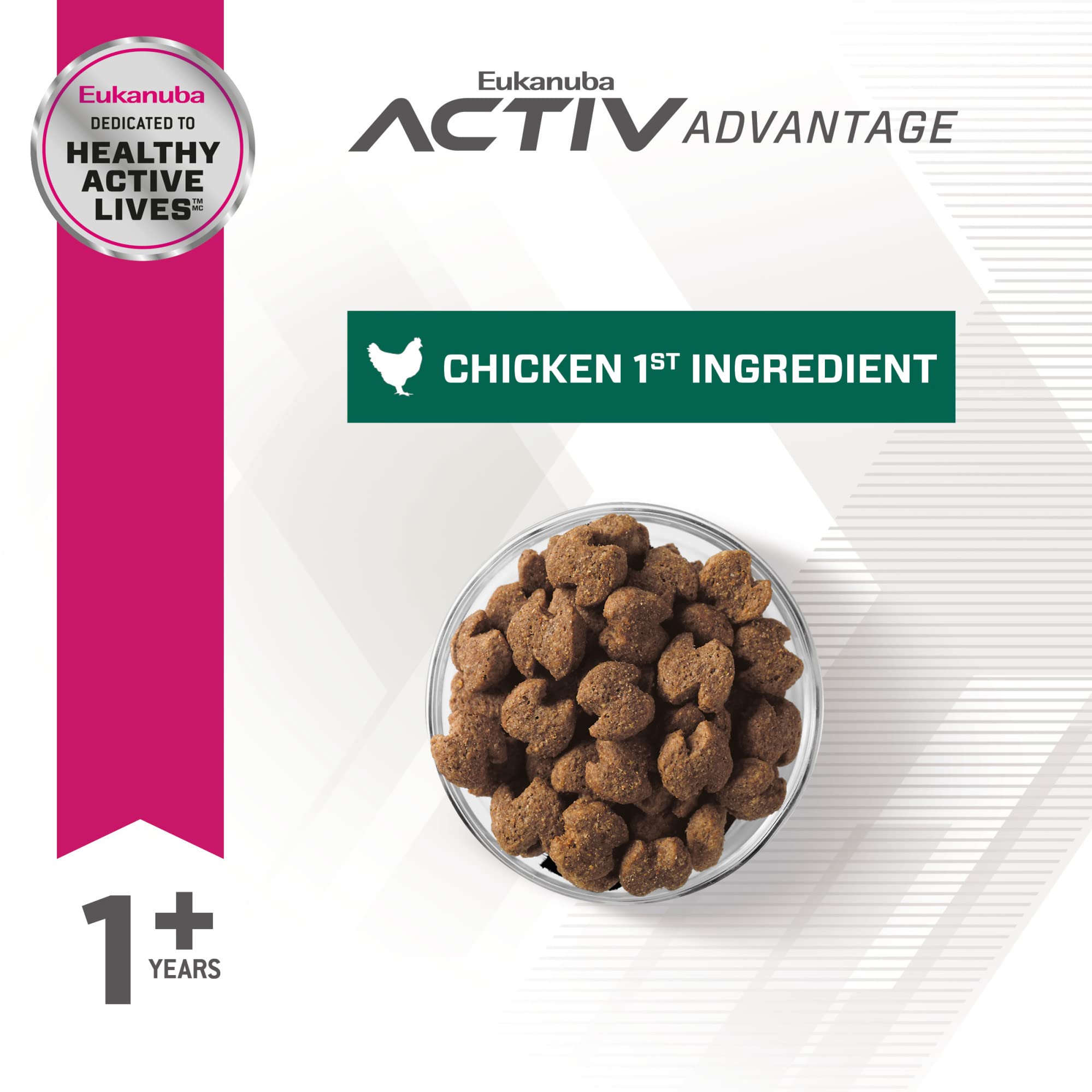 Eukanuba Fit Body Weight Control close-up kibble highlights quality chicken first ingredient.