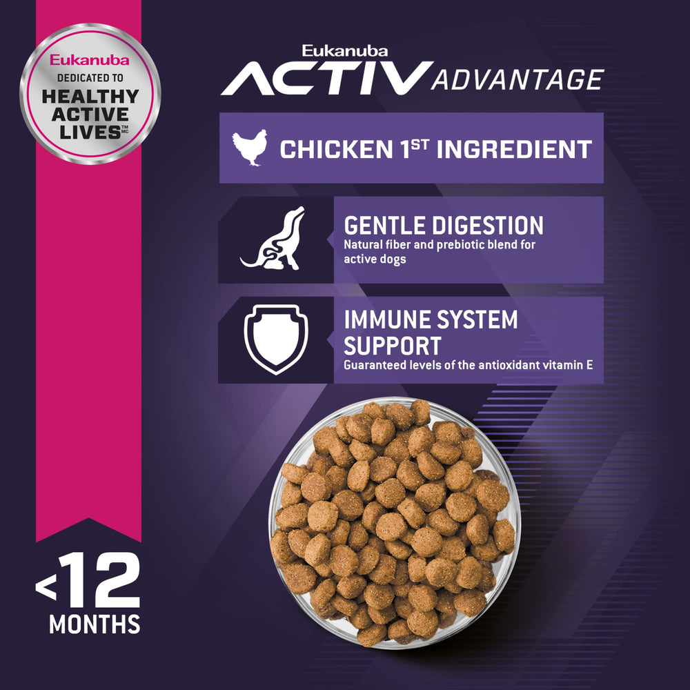 Eukanuba large-breed dry dog food kibble closeup highlights protein-rich formula