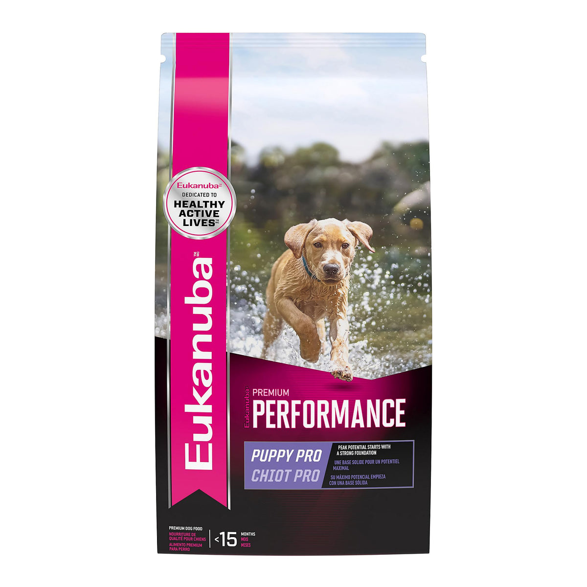 Eukanuba Premium Performance Pro Puppy Dry Food bag, premium formula for growing puppies.