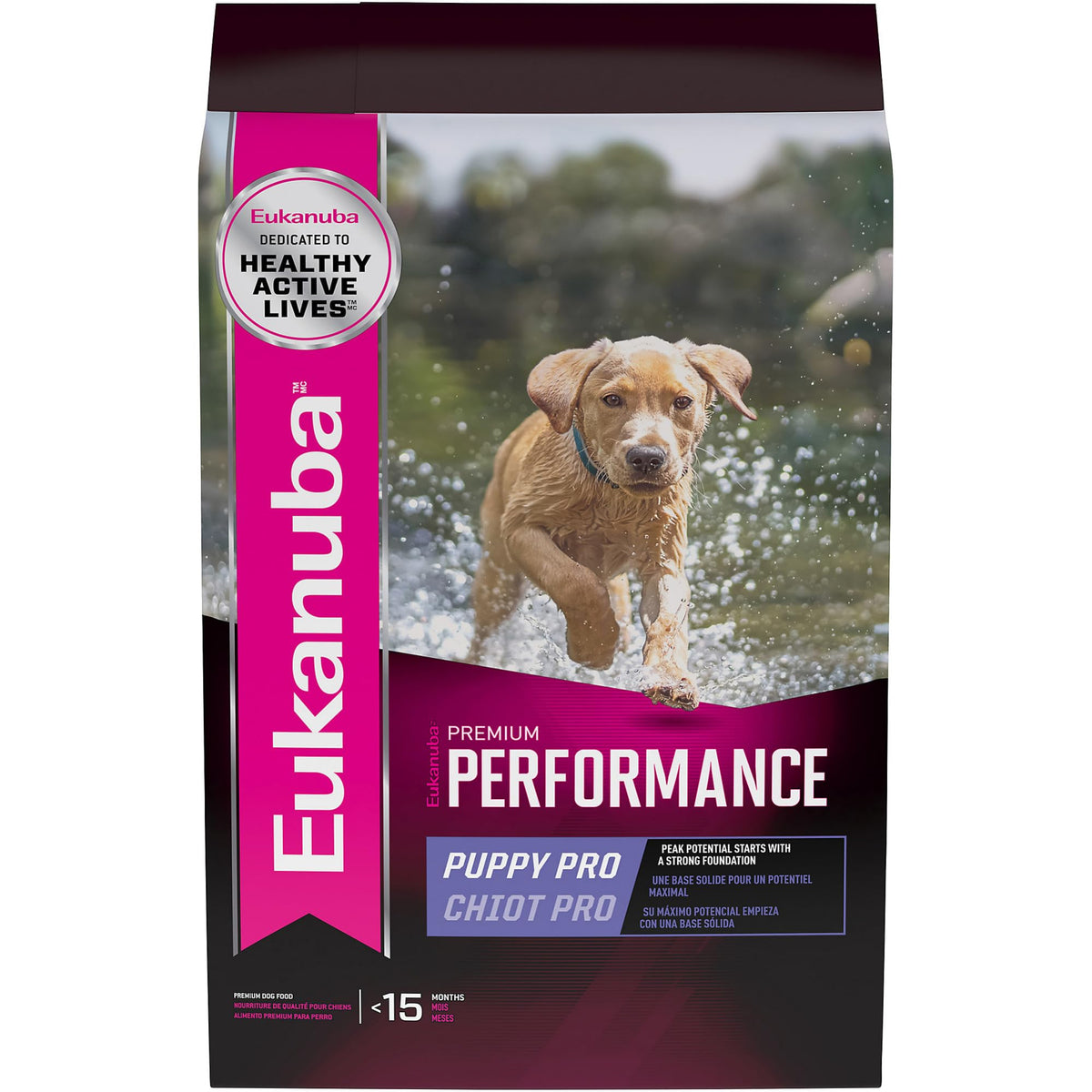 Eukanuba Premium Performance Pro Puppy bag highlights premium nutrition for active puppies.