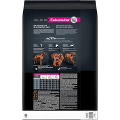 Open bag with scoop of Eukanuba Puppy Large Breed food for easy serving.