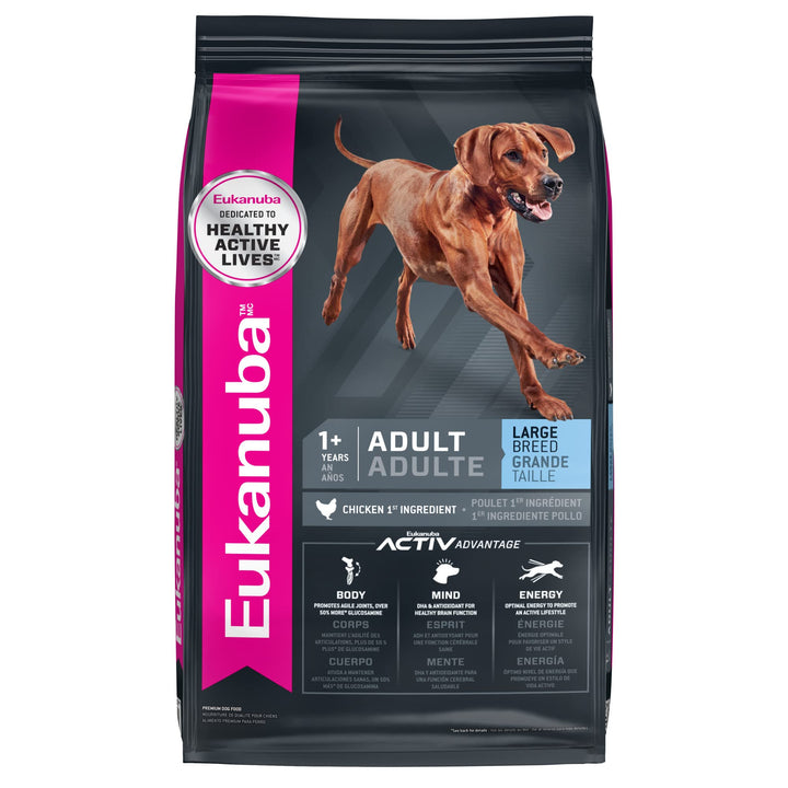 Eukanuba Puppy Large Breed dry dog food bag for large puppies' balanced growth.
