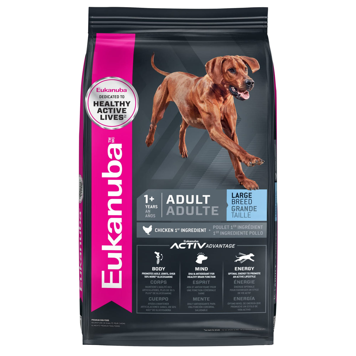 Eukanuba Puppy Large Breed dry dog food bag for large puppies' balanced growth.