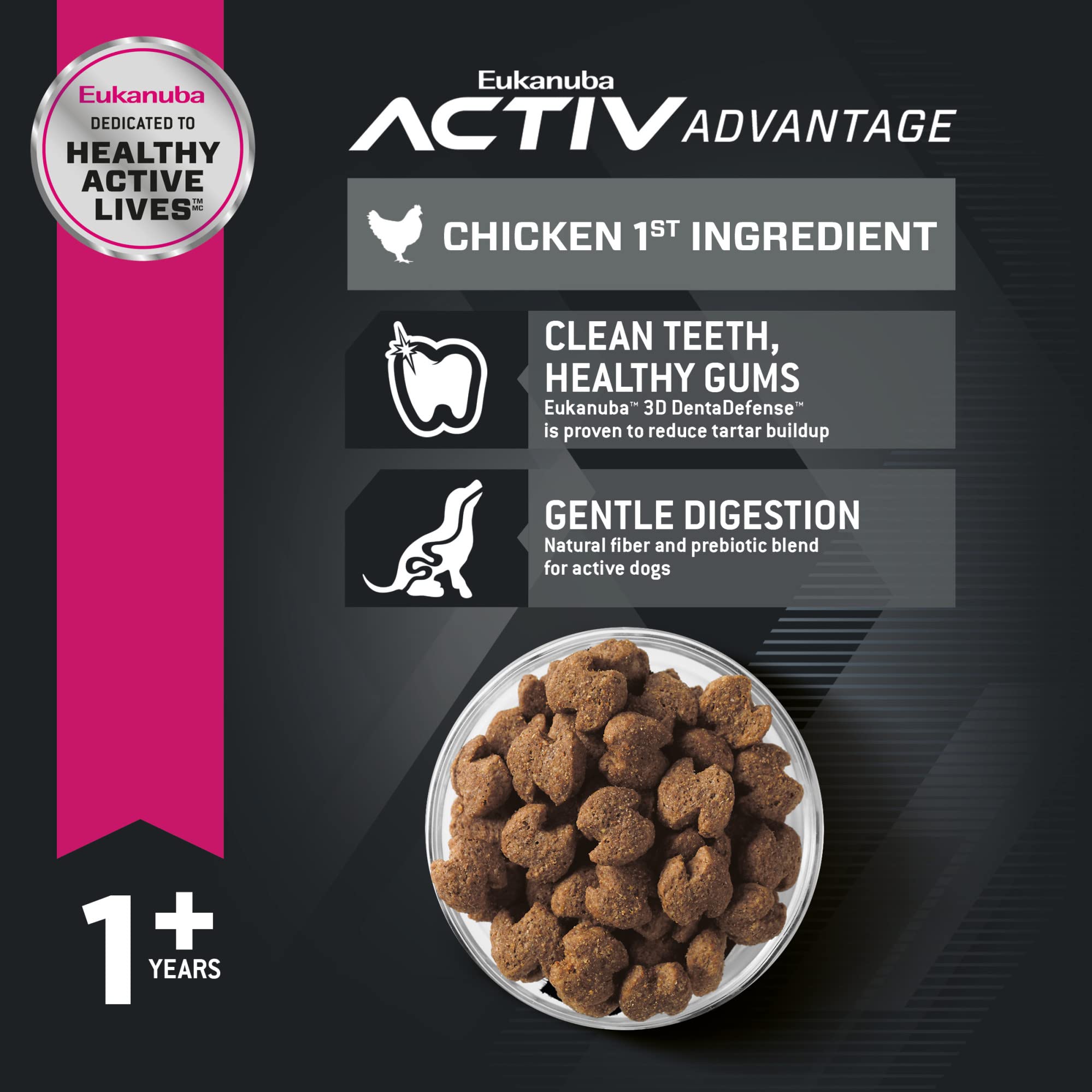 Chicken is the first ingredient in Eukanuba Puppy Large Breed food for protein.