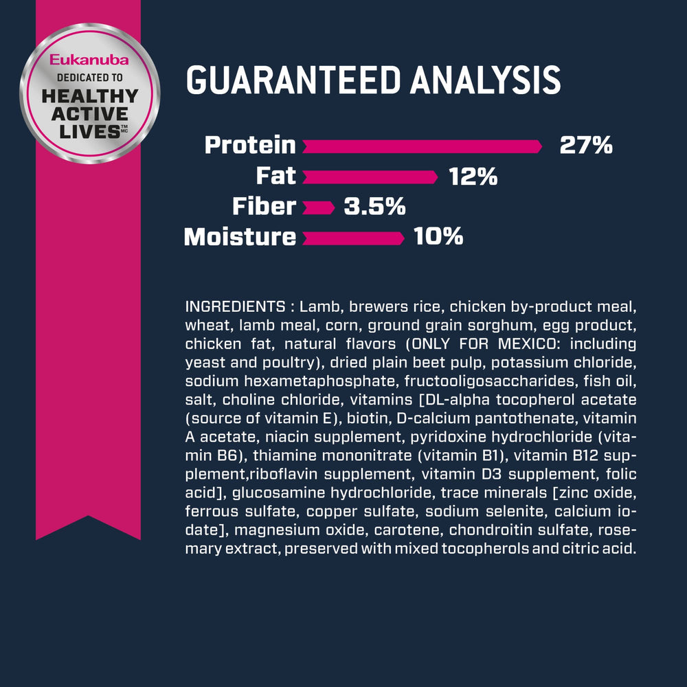 Eukanuba Senior DHA and antioxidants support brain function and immune health.