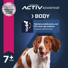 Eukanuba Senior Lamb packaging signals premium protein and balanced nutrition.