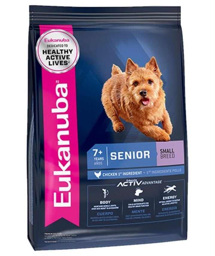 Eukanuba Senior Small Breed Dry Dog Food bag 14 lb promoting joint support and energy for small dogs.