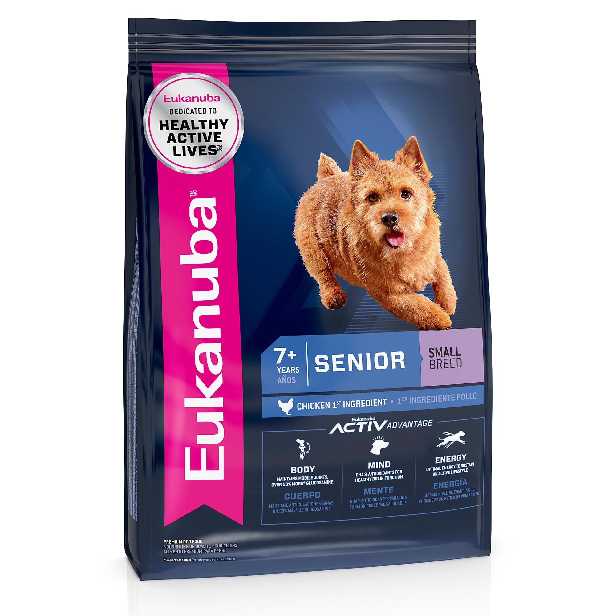 Eukanuba Senior Small Breed dry dog food bag 4-5 lb for easy, fresh daily meals.