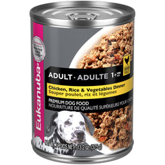 Eukanuba adult wet food pack shows complete nutrition for active dogs.