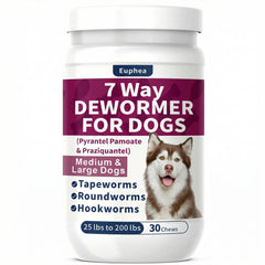 Euphea 7-Way Dewormer packaging shows vet-tested canine protection