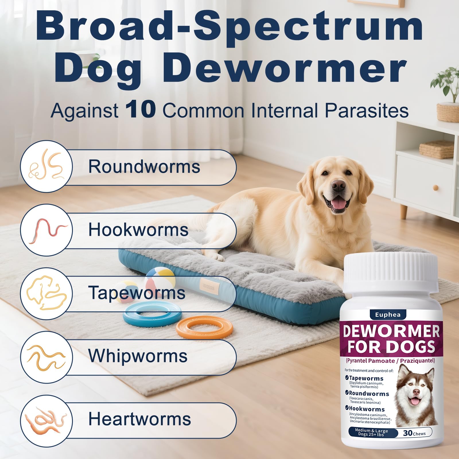 Euphea dewormer tablets close-up with beef flavor appealing to dogs