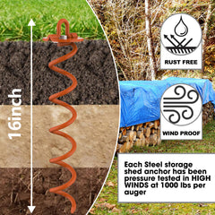 Eurmax ice-screw anchor secures tent or canopy on soft ground.