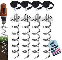 Eurmax USA 4-Pc spiral stakes close-up in rugged cold-rolled steel for outdoor use