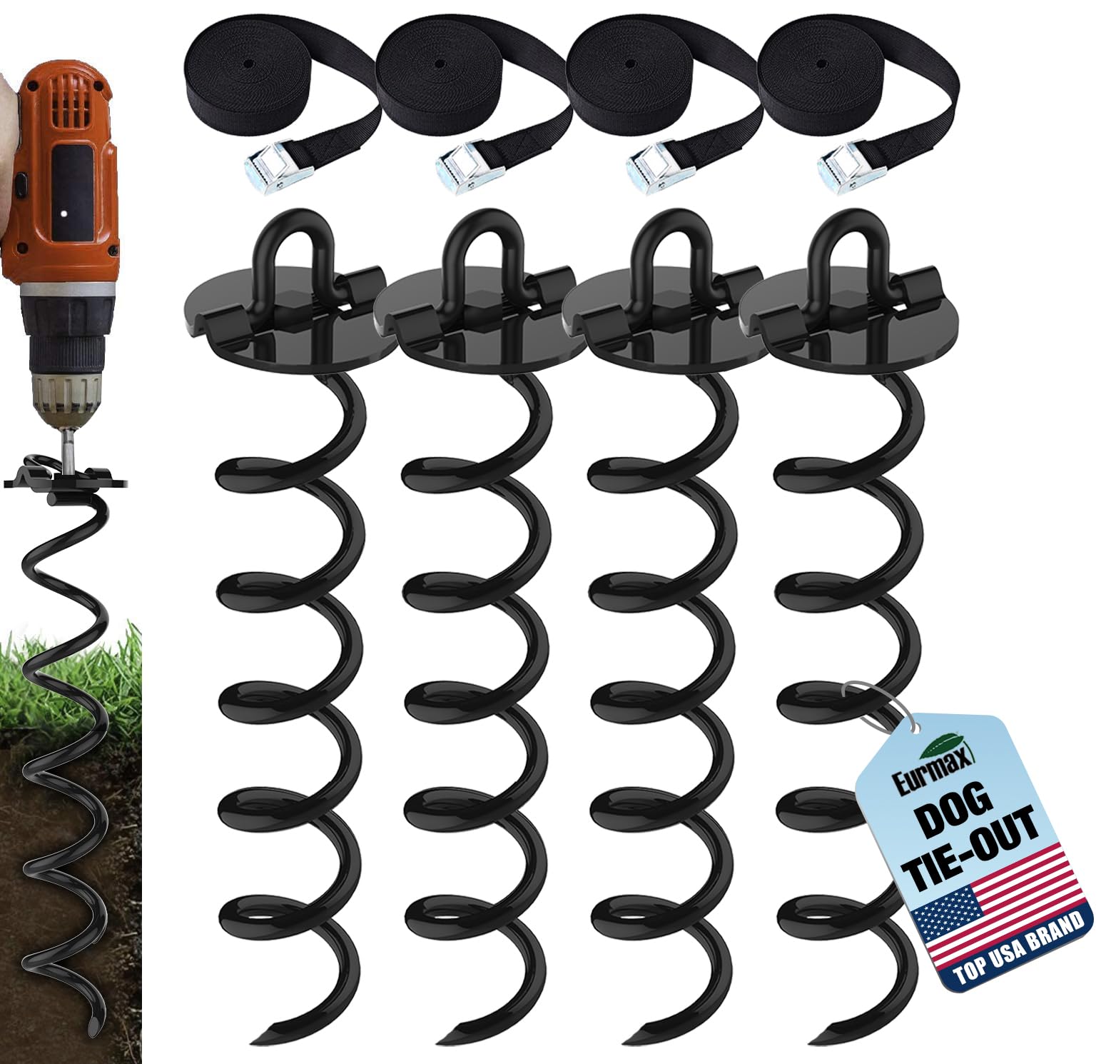Eurmax 4pc spiral stakes anchor canopies securely in windy weather.
