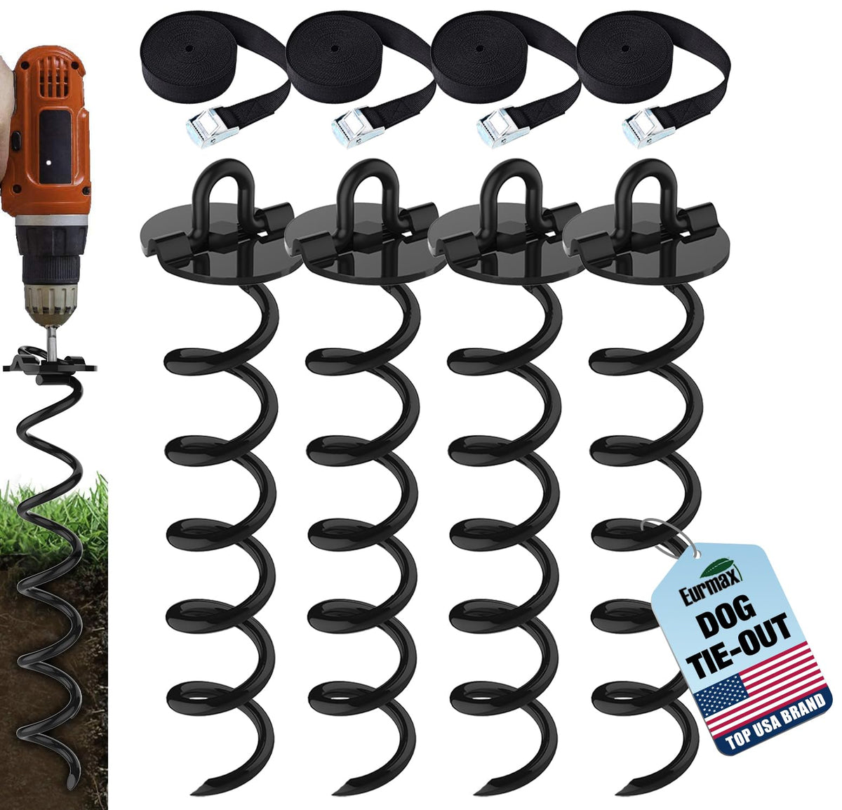 Eurmax 4pc spiral stakes anchor canopies securely in windy weather.